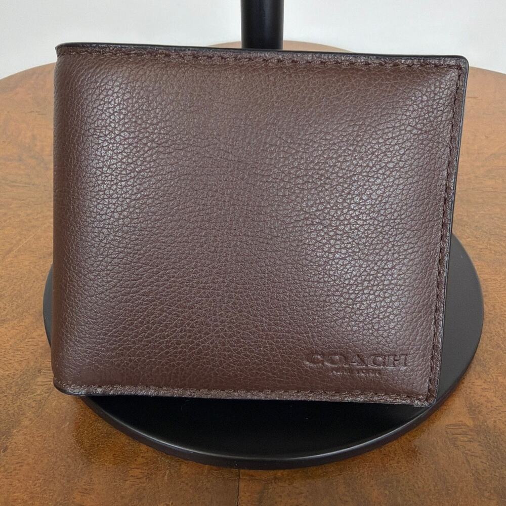 NWT Coach Brown Leather Compact Bifold Wallet